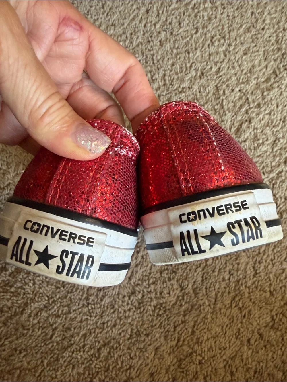 Converse All-Stars red , glitter shoes, ladies size 7
